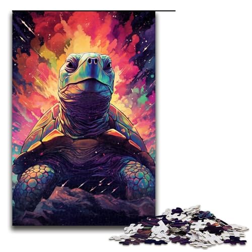 Puzzle für Erwachsene buntes psychedelisches Schildkröten-Puzzle 1000 Teile Holzpuzzle für Kinder ab 12 Jahren anspruchsvolles Spiel 1000 Teile (75 x 50 cm) von ouynngjing