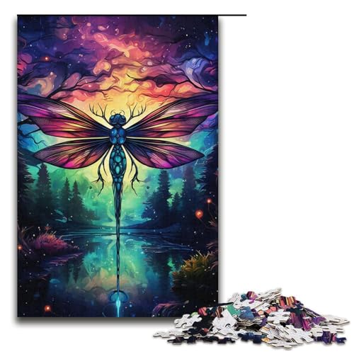 Puzzle für Erwachsene farbenfroh psychedelische Galaxie Libelle 1000 Teile Holzpuzzle für Kinder ab 12 Jahren anspruchsvolles Spiel 1000 Teile (38 x 26 cm) von ouynngjing