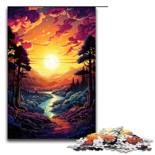 Puzzle für Erwachsene farbenfrohe Fantasie-Sonnenuntergangslandschaft 1000-teiliges Holzpuzzle für Kinder ab 12 Jahren Lernspielzeug 1000 Teile (75 x 50 cm) von ouynngjing