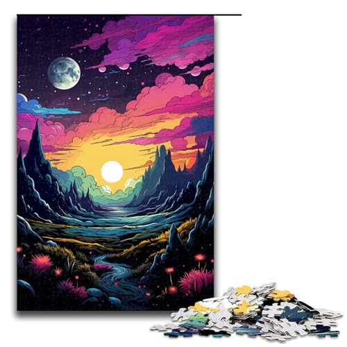 Puzzle für Erwachsene farbenfrohe Fantasielandschaft 1000 Teile Holzpuzzle für Erwachsene und Kinder ab 12 Jahren Lernspielzeug 1000 Teile (75 x 50 cm) von ouynngjing