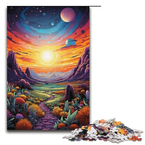 Puzzle für Erwachsene farbenfrohe psychedelische Fantasiewüste 1000 Teile Holzpuzzle für Kinder ab 12 Jahren Lernspielzeug 1000 Teile (38 x 26 cm) von ouynngjing