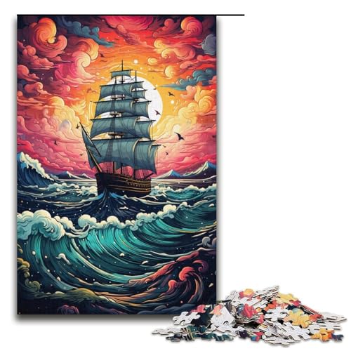 Puzzle für Erwachsene farbenfrohe psychedelische Seereise 1000 Teile Holzpuzzle für Kinder ab 12 Jahren Lernspielzeug 1000 Teile (38 x 26 cm) von ouynngjing