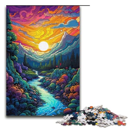 Puzzle für Erwachsene farbenfrohe psychedelische Wildnis 1000 Teile Holzpuzzle für Kinder ab 12 Jahren Heimdekoration 1000 Teile (38 x 26 cm) von ouynngjing