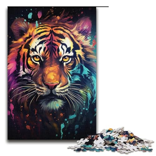 Puzzle für Erwachsene farbenfroher Fantasietiger 1000 Teile Holzpuzzle für Kinder ab 12 Jahren Lernspielzeug 1000 Teile (38 x 26 cm) von ouynngjing