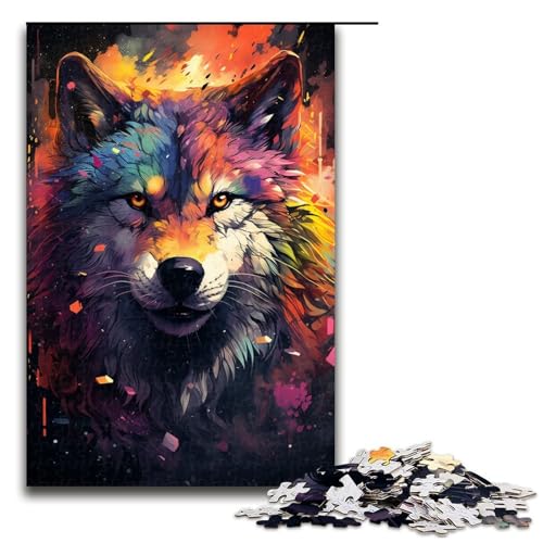 Puzzle für Erwachsene farbenfroher Fantasy-Wolf 1000-teiliges Holzpuzzle für Familienspiele 1000 Teile (75 x 50 cm) von ouynngjing