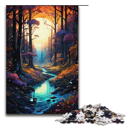 Puzzle für Erwachsene farbenfroher Psychedelischer Wald 1000 Teile Holzpuzzle für Erwachsene und Kinder ab 12 Jahren Lernspielzeug 1000 Teile (38 x 26 cm) von ouynngjing