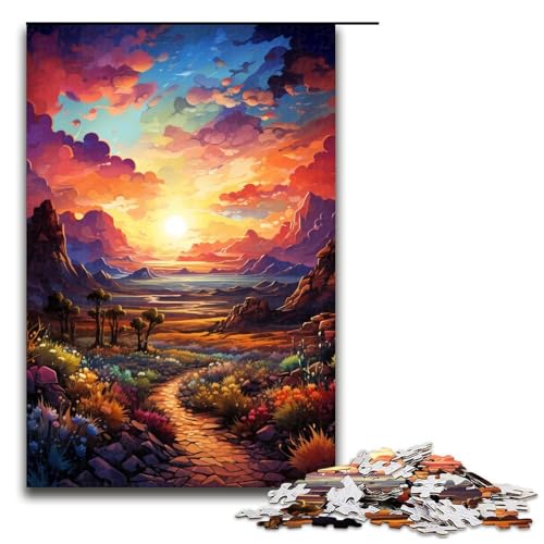 Puzzle für Erwachsene farbenfroher Psychedelischer Wüstensonnenuntergang 1000-teiliges Holzpuzzle für Kinder ab 12 Jahren Lernspielzeug 1000 Teile (75 x 50 cm) von ouynngjing