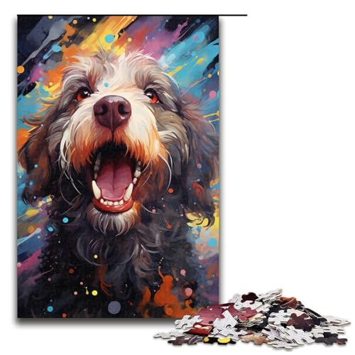 Puzzle für Erwachsene farbenfroher Psychedelischer spanischer Wasserhund 1000-teiliges Holzpuzzle für Familienspiele 1000 Teile (75 x 50 cm) von ouynngjing