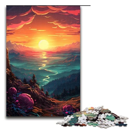 Puzzle für Erwachsene farbenfroher Sonnenuntergang 1000teiliges Holzpuzzle für Kinder ab 12 Jahren Lernspielzeug 1000 Teile (75 x 50 cm) von ouynngjing