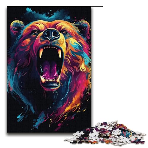 Puzzle für Erwachsene farbenfrohes Fantasie-Bären-Puzzle 1000 Teile Holzpuzzle für Kinder ab 12 Jahren anspruchsvolles Spiel 1000 Teile (38 x 26 cm) von ouynngjing