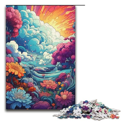 Puzzle für Erwachsene farbenfrohes Fantasiegemälde Blumenmeer 1000 Teile Holzpuzzle für Erwachsene und Kinder ab 12 Jahren 1000 Teile (38 x 26 cm) von ouynngjing