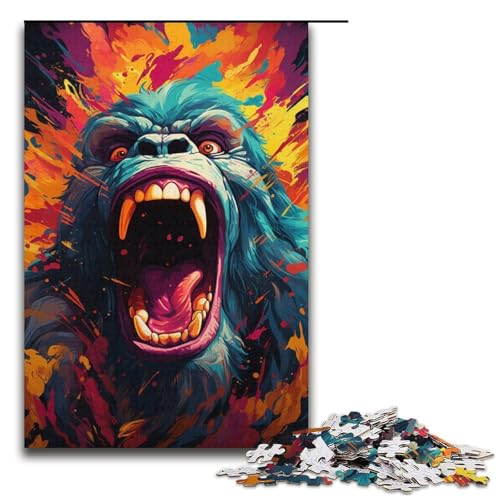 Puzzle für Erwachsene farbenfrohes Gemälde Tier-Orang-Utan 1000-teiliges Holzpuzzle für Familienspiele 1000 Teile (38 x 26 cm) von ouynngjing