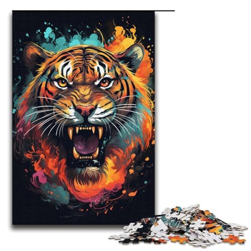 Puzzle für Erwachsene farbenfrohes Gemälde Tier-Tiger-Puzzle 1000 Teile Holzpuzzle für Kinder ab 12 Jahren anspruchsvolles Spiel 1000 Teile (38 x 26 cm) von ouynngjing