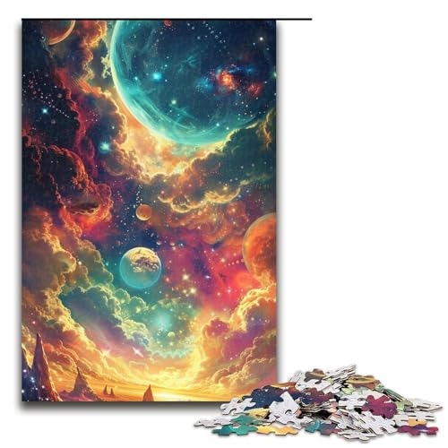 Puzzle für Erwachsene farbenfrohes Universum und Planeten 1000 Teile Holzpuzzle für Erwachsene und Kinder ab 12 Jahren Lernspielzeug 1000 Teile (75 x 50 cm) von ouynngjing