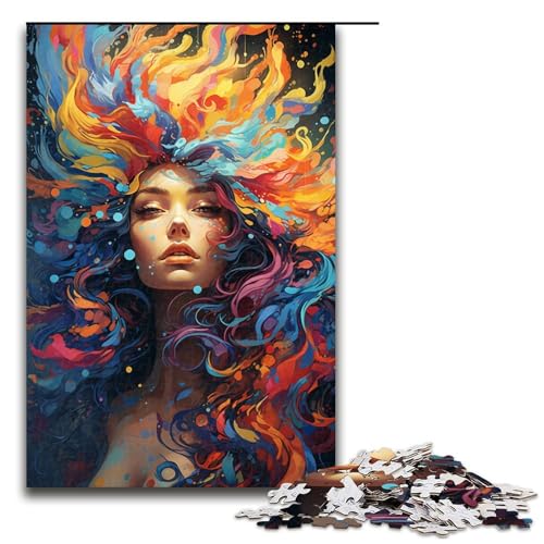 Puzzle für Erwachsene farbenfrohes psychedelisches Fantasy-Mädchen 1000 Teile Holzpuzzle für Kinder ab 12 Jahren Heimdekoration 1000 Teile (75 x 50 cm) von ouynngjing