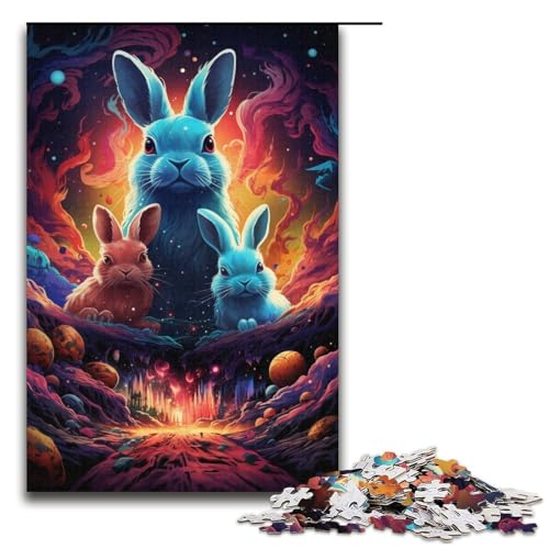 Puzzle für Erwachsene farbenfrohes psychedelisches Galaxie-Häschen 1000 Teile Holzpuzzle für Kinder ab 12 Jahren Lernspielzeug 1000 Teile (38 x 26 cm) von ouynngjing