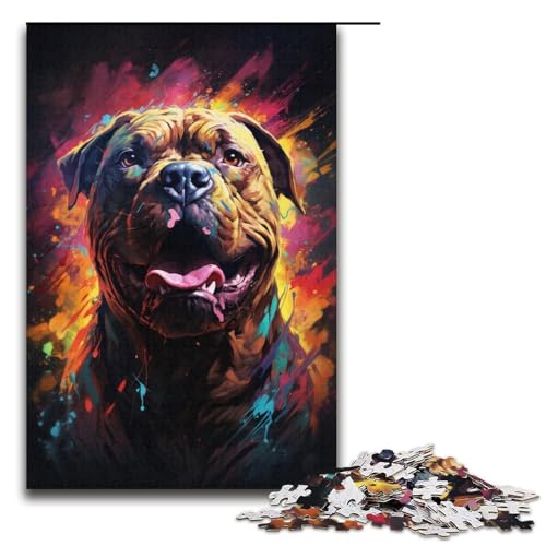 Puzzle für Erwachsene farbenfrohes psychedelisches Geistertier Boxer 1000 Teile Holzpuzzle für Kinder ab 12 Jahren Lernspielzeug 1000 Teile (38 x 26 cm) von ouynngjing
