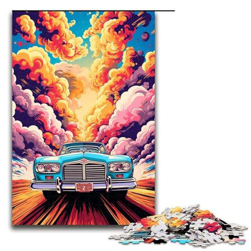 Puzzle für Erwachsene farbenfrohes psychedelisches Retro-Oldtimer-Puzzle 1000 Teile Holzpuzzle für Kinder ab 12 Jahren Lernspielzeug 1000 Teile (75 x 50 cm) von ouynngjing