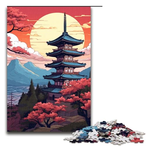 Puzzle für Erwachsene japanische Tempel 1000teiliges Holzpuzzle für Erwachsene und Kinder ab 12 Jahren 1000 Teile (75 x 50 cm) von ouynngjing