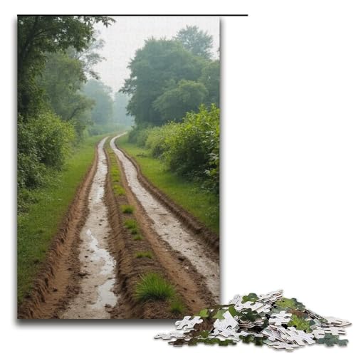 Puzzle für Erwachsene ländliche Schlammstraße 1000-teiliges Holzpuzzle für Kinder ab 12 Jahren Lernspielzeug 1000 Teile (38 x 26 cm) von ouynngjing