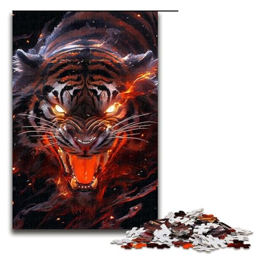 Puzzle für Erwachsene mit 1000 Teilen, Neon Fire Tigers, lustiges Familienpuzzle mit passendem Poster und Quizblatt, 1000 Teile von ouynngjing