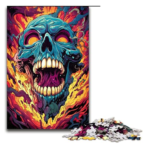 Puzzle für Erwachsene mit 1000 Teilen apokalyptische farbenfrohe psychedelische Totenköpfe lustiges Familienpuzzle mit passendem Poster und Quizblatt 1000 Teile (75 x 50 cm) von ouynngjing