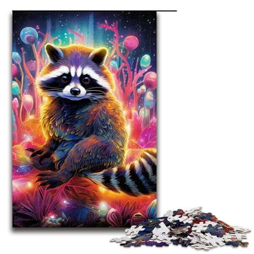 Puzzle für Erwachsene psychedelisches Tier Waschbär 1000 Teile Holzpuzzle für Kinder ab 12 Jahren anspruchsvolles Spiel 1000 Teile (75 x 50 cm) von ouynngjing