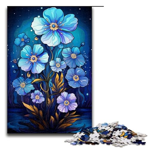 Puzzle für Erwachsene schöne Blaue Blume 1000-teiliges Holzpuzzle für Kinder ab 12 Jahren Lernspielzeug 1000 Teile (75 x 50 cm) von ouynngjing