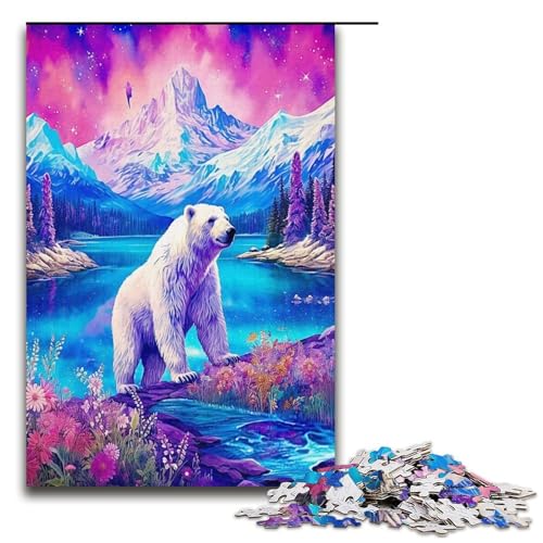Puzzle für Erwachsene verschneiter Berg Eisbär 1000 Teile Holzpuzzle für Kinder ab 12 Jahren Heimdekoration 1000 Teile (38 x 26 cm) von ouynngjing