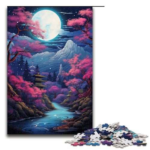 Puzzle für Erwachsene wunderschöne Nachtansicht des Fuji 1000teiliges Holzpuzzle für Kinder ab 12 Jahren Lernspielzeug 1000 Teile (75 x 50 cm) von ouynngjing