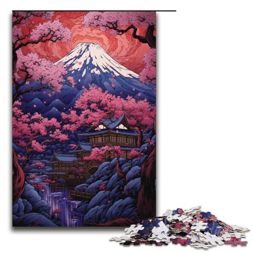 Puzzle für Erwachsene wunderschöne Nachtansicht des Mount Fuji 1000 Teile Holzpuzzle für Erwachsene und Kinder ab 12 Jahren Lernspielzeug 1000 Teile (38 x 26 cm) von ouynngjing