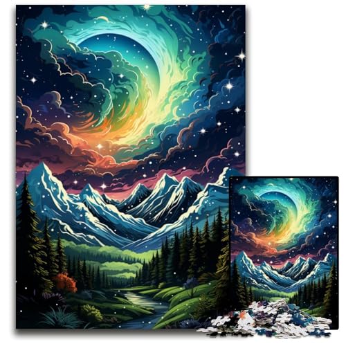 Puzzle mit 1000 Teilen für Erwachsene „Die farbenfrohe Psychedelia von Aurora Mountain“ Papierpuzzle perfekt für Heimdekoration Geburtstage Feiertage und Geschenke 1000 Teile (38x26cm) von ouynngjing