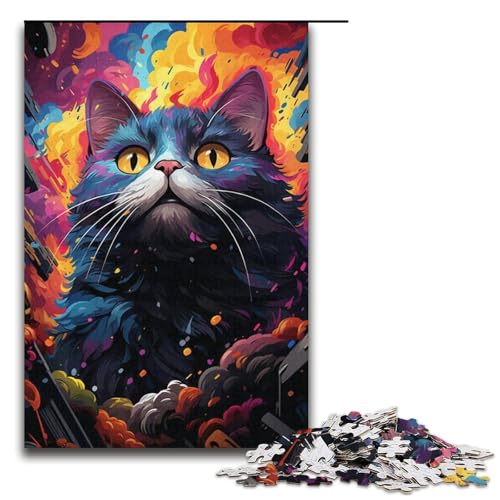 Puzzles 1000 Teile für Erwachsene Puzzles für Erwachsene 1000-teiliges Puzzle Lernspiele - Bunte exotische Katze von ouynngjing
