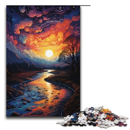 Puzzles 1000 Teile für Erwachsene Puzzles für Erwachsene 1000-teiliges Puzzle Lernspiele - Bunter Fantasie-Sonnenuntergangsfluss von ouynngjing