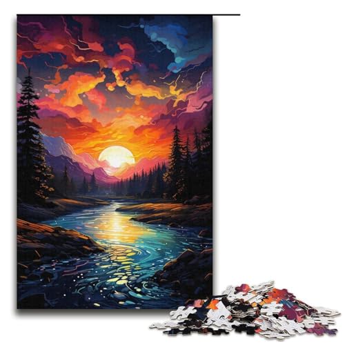 Puzzles 1000 Teile für Erwachsene Puzzles für Erwachsene 1000-teiliges Puzzle Lernspiele - Bunter Fantasie-Sonnenuntergangsfluss von ouynngjing