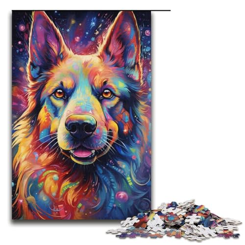 Puzzles 1000 Teile für Erwachsene Puzzles für Erwachsene 1000-teiliges Puzzle Lernspiele - Bunter Psychedelischer Galaxiehund von ouynngjing