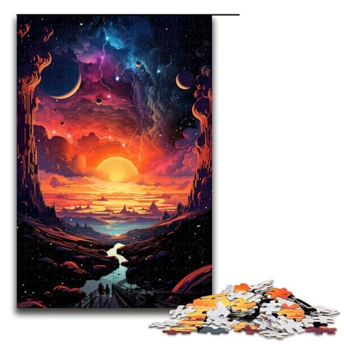 Puzzles 1000 Teile für Erwachsene Puzzles für Erwachsene 1000-teiliges Puzzle Lernspiele - Bunter Psychedelischer Sonnenuntergang aus dem Weltraum von ouynngjing