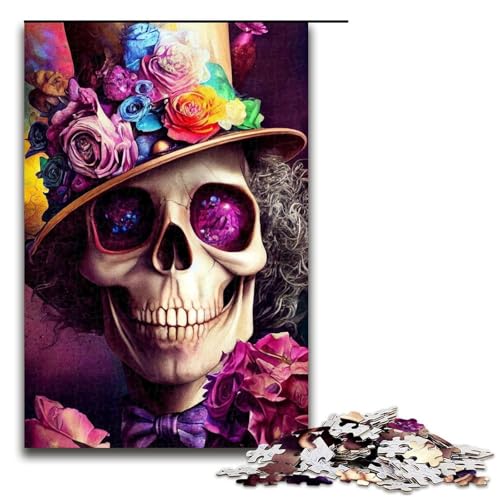 Puzzles für Erwachsene mit 1000 Teilen, Rosenschädelmuster, zum Zusammenbauen, helfen dem Gehirn, süchtig machendes Spielzeug zur Förderung der Geduld, 1000 Teile von ouynngjing