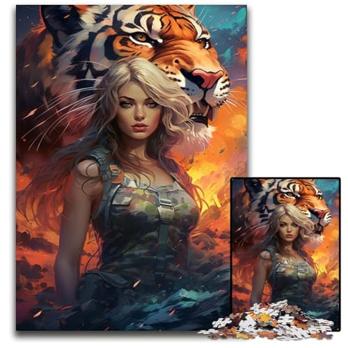 Tiger und Mädchen 1000-teiliges Puzzle Papierpuzzle für Teenager und Familienspaß – DIY-Denkspiel als Geschenk 1000 Teile (38x26cm) von ouynngjing