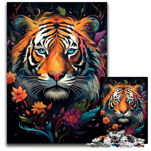 Tigers farbenfrohes psychedelisches 1000-teiliges Puzzle aus Holz für Teenager und Familienspaß – DIY-Denkspiel als Geschenk 1000 Teile (75x50cm) von ouynngjing