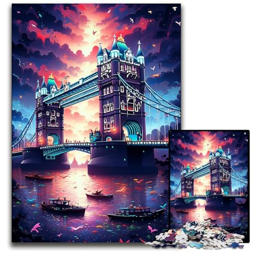 Tower Bridge England Puzzle 1000 Teile für Erwachsene Holzpuzzle für Erwachsene Denkspiel interaktives Familienspiel geeignet für alle Altersgruppen + 1000 PCS (75 x 50 cm) von ouynngjing