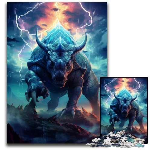 Triceratops umgeben vom Sturm 1000-teiliges Puzzle Holzpuzzle für Teenager und Familienspaß – DIY-Denkspiel Geschenk 1000 Teile (75x50cm) von ouynngjing