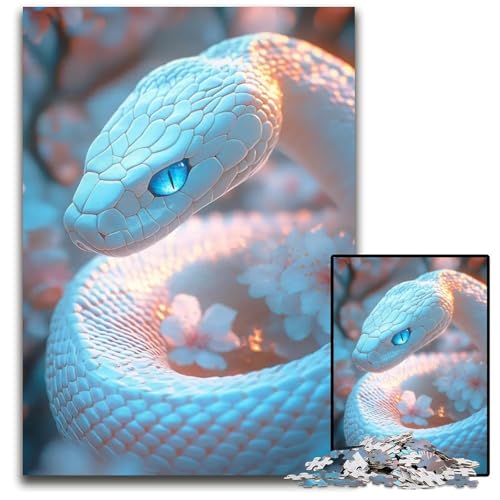 Weiße Schlange mit blauen Augen 1000teiliges Puzzle für Erwachsene Puzzles Geburtstagsgeschenkidee anspruchsvolles Denkspiel 1000 Teile (38 x 26 cm) von ouynngjing