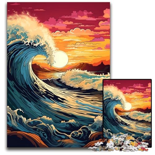 Wellen unter Sonnenuntergang 1000-teiliges Puzzle Papierpuzzle für Teenager und Familienspaß – DIY-Denkspiel Geschenk 1000 Teile (38x26cm) von ouynngjing