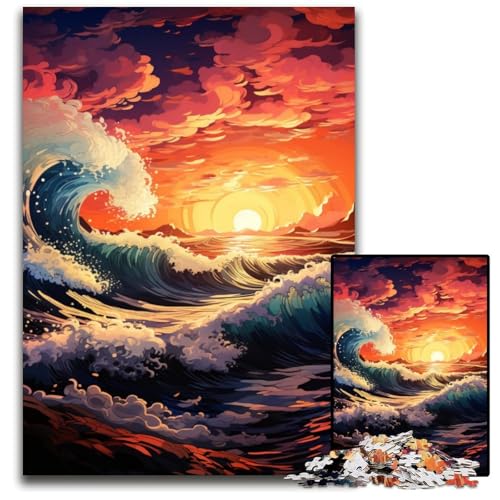 Wellen unter Sonnenuntergang Puzzles für 1000 Teile anspruchsvolle Puzzles Denksportaufgabe Spiel für Erwachsene interaktive Familienaktivität 1000 Teile (38x26cm) von ouynngjing