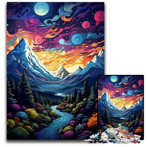 Wildblumenfelder unter den Bergen Puzzle für Erwachsene 1000 schwierige Puzzles für Erwachsene Eltern Liebhaber Freunde – Alter + 1000 Teile (75x50cm) von ouynngjing