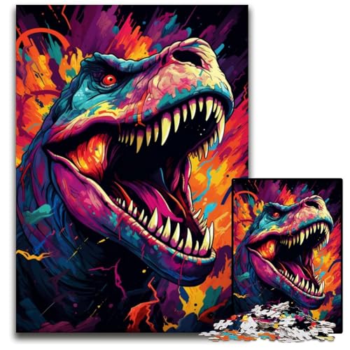 Wilde Bunte DinosaurierPuzzles mit 1000 Teilen für Erwachsene Holzpuzzles Weihnachten Halloween Ostern Neujahr 1000 Teile (75 x 50 cm) von ouynngjing