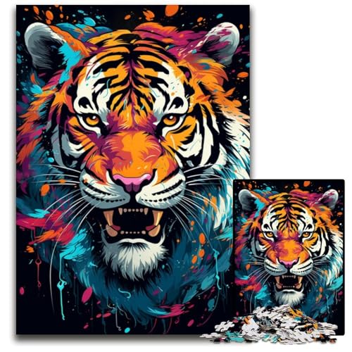 Wildes Gemälde Feuertiger 1000teiliges Puzzle für Erwachsene Puzzles Geburtstagsgeschenkidee anspruchsvolles Denkspiel 1000 Teile (38 x 26 cm) von ouynngjing
