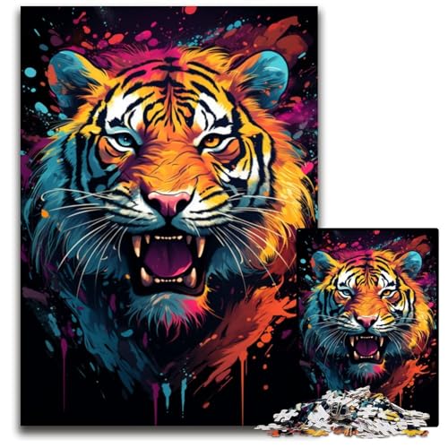 Wildes Gemälde FeuertigerPuzzle 1000 Teile Holzpuzzle Weihnachten Halloween Ostern Neujahr 1000 Teile (75 x 50 cm) von ouynngjing