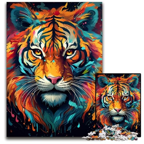 Wildes Gemälde exotischer Tiger 1000teiliges Puzzle für Erwachsene Holzpuzzle Weihnachten Halloween Ostern Neujahr 1000 Teile (38 x 26 cm) von ouynngjing